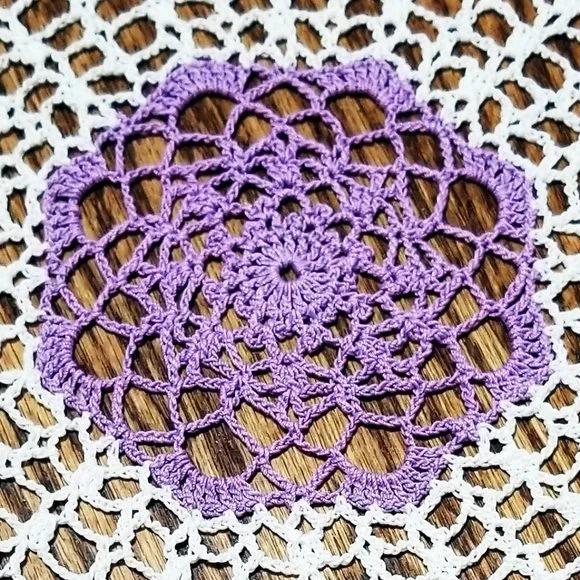 Vintage Style New Hand Crafted Violet & White Candy Dish 12" Doily - Picture 2 of 3